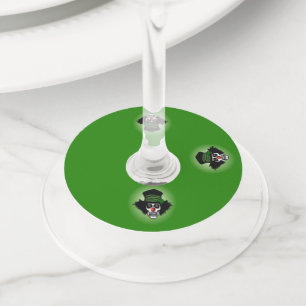 Irish Skeleton Clown Green Wine Glass Tag