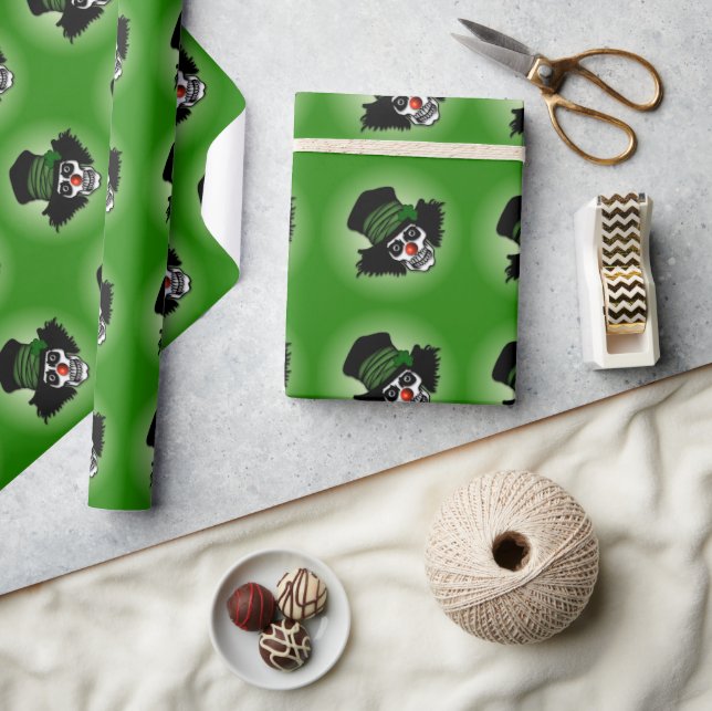 Irish Skeleton Clown Green Wrapping Paper (Crafts)
