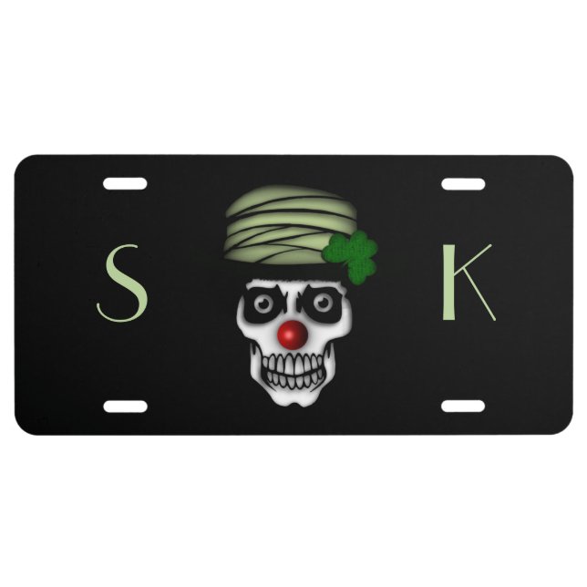 Irish Skeleton Clown Monogram License Plate (Front)