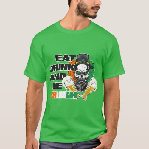Irish Skull leperchan drinking beer T_Shirt