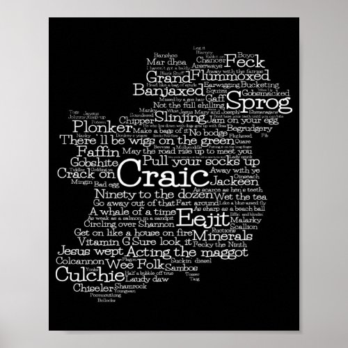 Irish Slang Word Art Map Poster