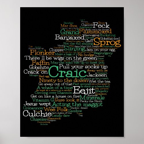 Irish Slang Word Art Map Poster