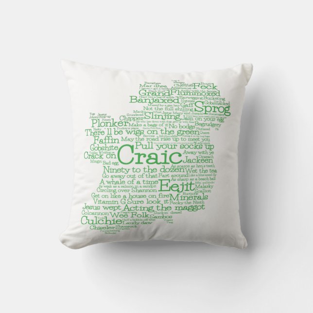 Irish Slang Word Art Map Throw Pillow (Front)