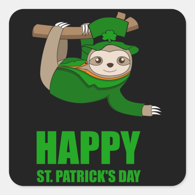 IRISH SLOTH Happy St Patricks Day Gift Kids Square Sticker (Front)