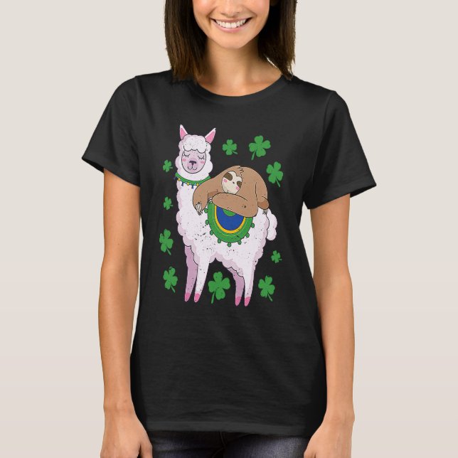 Irish Sloth Llama Shamrock St Patricks Day Animal  T-Shirt (Front)