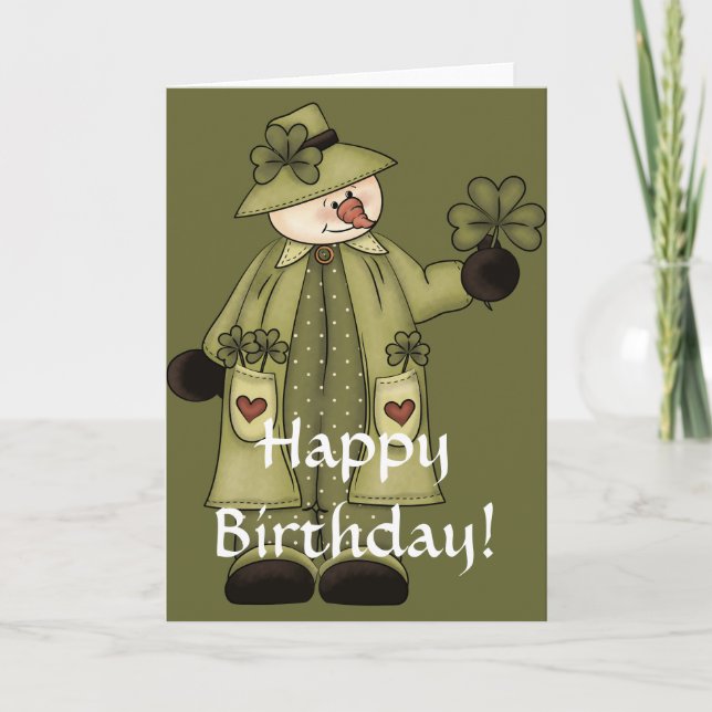 Irish Snowman d3 Happy March Birthday Card (Front)
