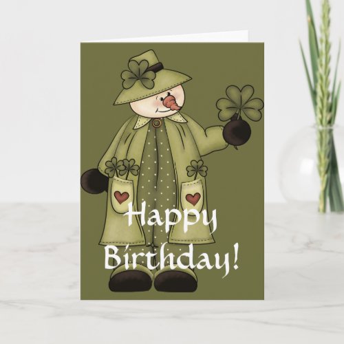 Irish Snowman d3 Happy March Birthday Card