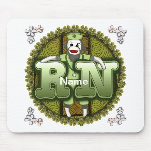 Irish Sock Monkey Nurse custom name Mouse Pad