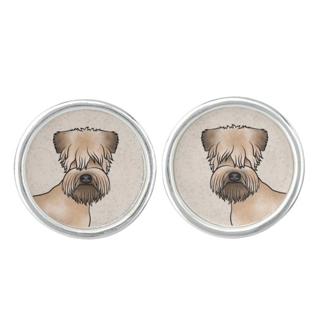 Irish Soft-Coated Wheaten Terrier Cartoon Dog Head Cufflinks (Front)