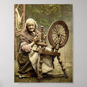 Irish Spinner and Spinning Wheel. Co. Galway, Irel Poster