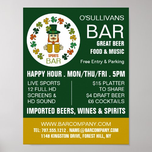 Irish Sports Bar PubBrewery Advertising Poster