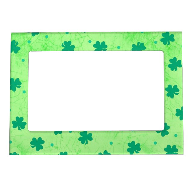 Irish St. Patrick Day Shamrock Pattern Photo Magnetic Picture Frame (Front)
