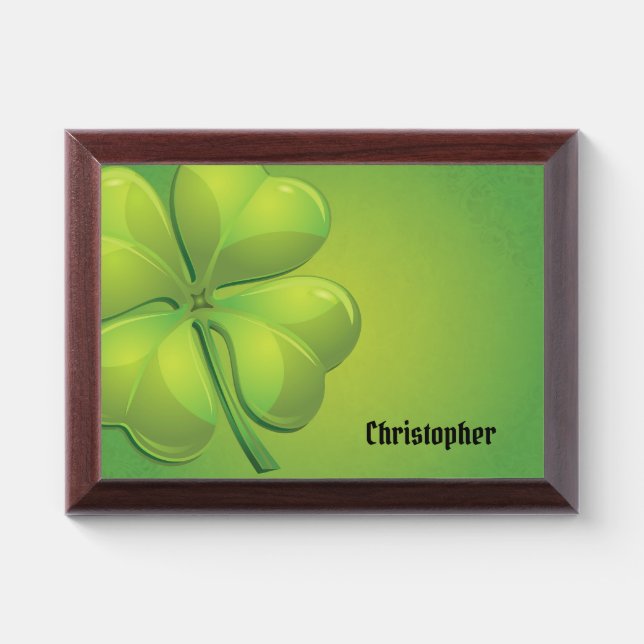 Irish St. Patrick’s Day Green Shamrock Personalize Award Plaque (Horizontal)