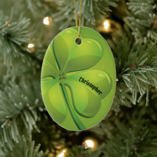 Irish St. Patrick’s Day Green Shamrock Personalize Ceramic Ornament
