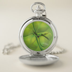 Irish St. Patrick’s Day Green Shamrock Personalize Pocket Watch