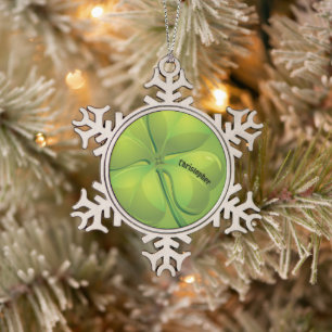 Irish St. Patrick’s Day Green Shamrock Personalize Snowflake Pewter Christmas Ornament