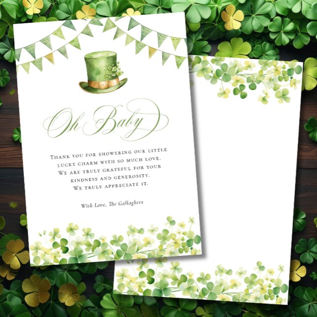 Irish St Patrick's Baby Shower Green Shamrock Thank You Card (Irish St Patrick's Baby Shower Green Shamrock Thank You Card)
