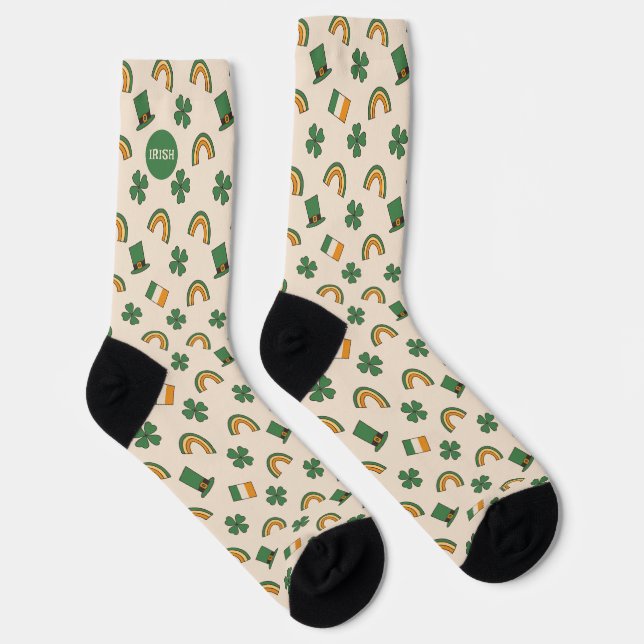 Irish St Patrick's Day Elements Pattern Socks (Right)