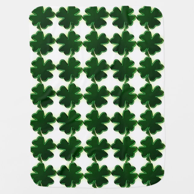 Irish St. Patricks Day Four Leaf Clovers Receiving Blanket (Front)