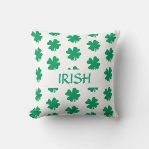 Irish St Patrick's Day Green Shamrock Leaf Pattern Throw Pillow