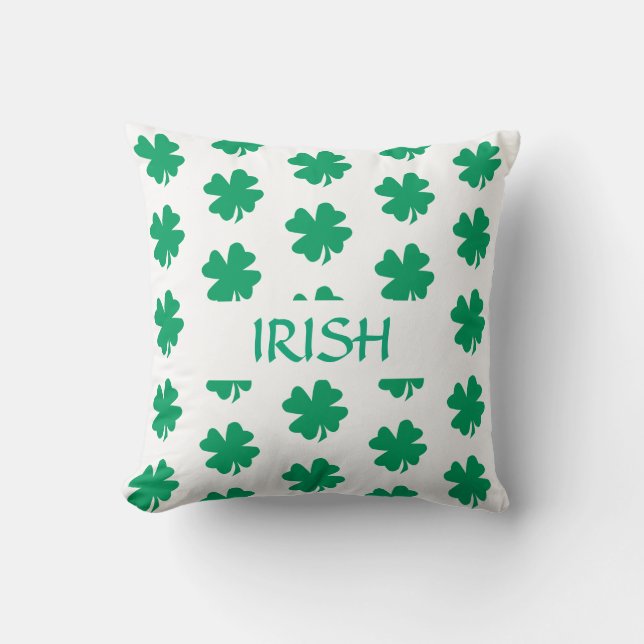 Irish St Patrick's Day Green Shamrock Leaf Pattern Throw Pillow (Front)