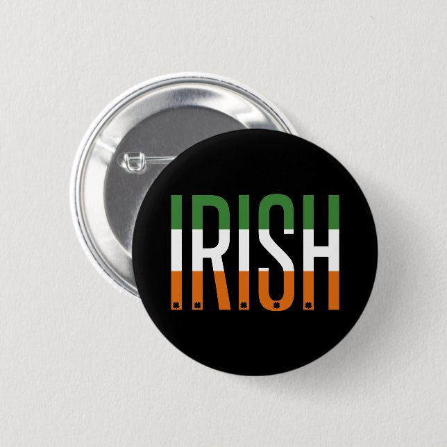 Irish St Patrick's Day Ireland Flag Shamrock Lucky Button (Front & Back)