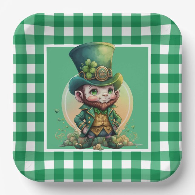 Irish St. Patrick's Day Lucky Gnome Paper Plates (Front)