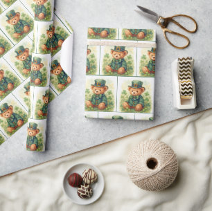 Irish St. Patrick's Day Teddy Bear Wrapping Paper