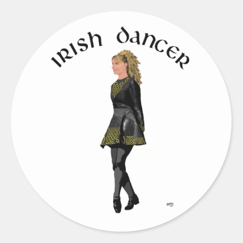 Irish Step Dancer _ Ash Blonde Hair _ Black Dress Classic Round Sticker