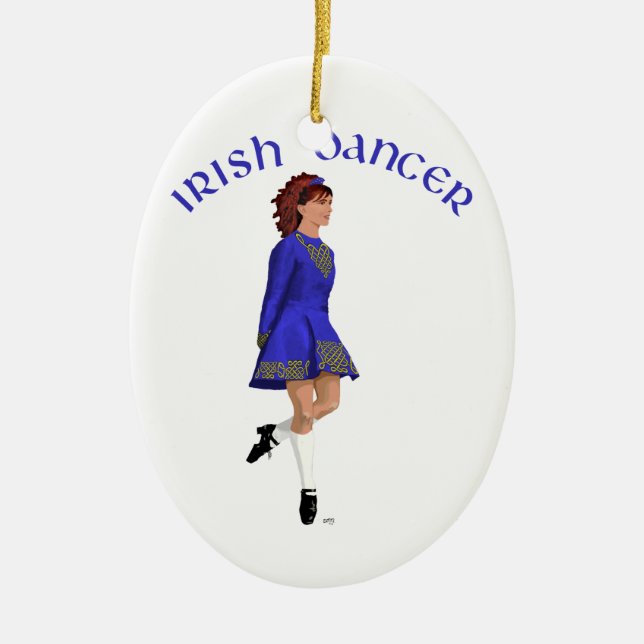 Irish Step Dancer - Blue Ceramic Ornament (Front)