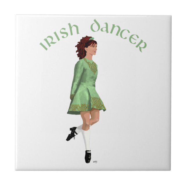 Irish Step Dancer - Green Ceramic Tile (Front)