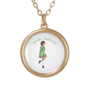 Irish Step Dancer - Green Gold Plated Necklace