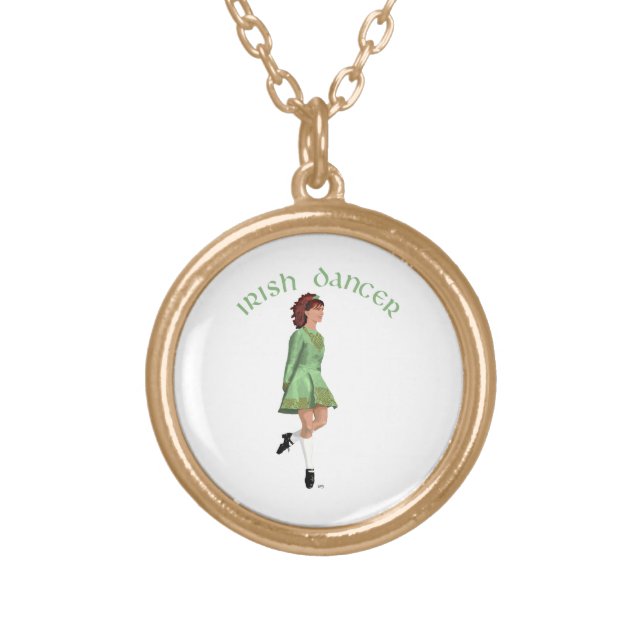 Irish Step Dancer - Green Gold Plated Necklace (Front)