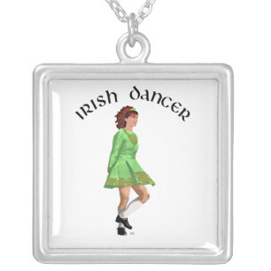 Irish Step Dancer in Green Dress Silver Plated Necklace