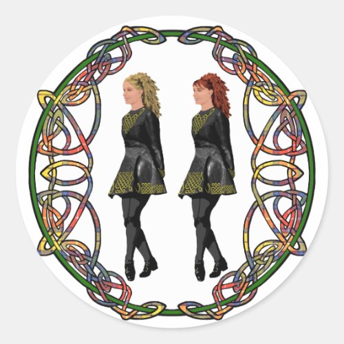 Irish Step Dancers in Celtic Knotwork Surround