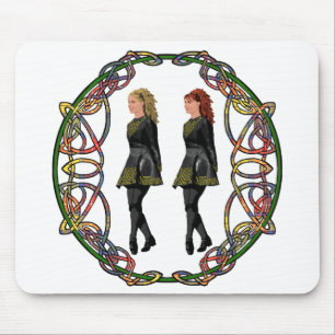 Irish Step Dancers in Celtic Knotwork Surround Mouse Pad