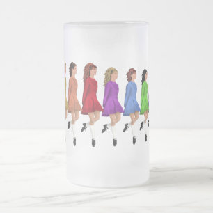 Irish Step Dancers - Rainbow Line of Dancers Frosted Glass Beer Mug