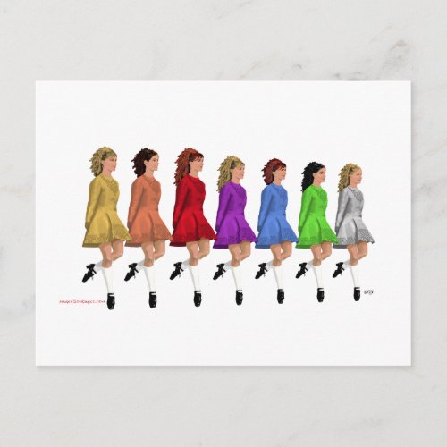 Irish Step Dancers _ Rainbow Line of Dancers Postcard