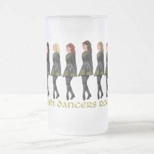 Irish Step Dancers Rock Frosted Glass Beer Mug