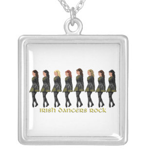 Irish Step Dancers Rock Silver Plated Necklace