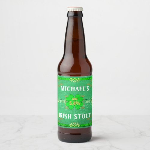 Irish Stout Rustic Green Wood Craft Homebrewing Beer Bottle Label