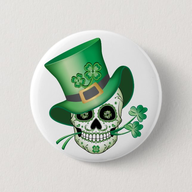 Irish Sugar Skull T-Shirt Button (Front)