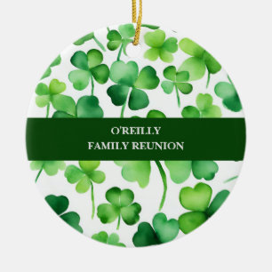 Irish Surname Watercolor Shamrock Ceramic Ornament