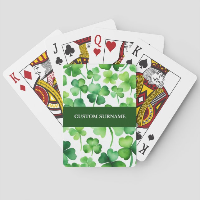 Irish Surname Watercolor Shamrock Poker Cards (Back)