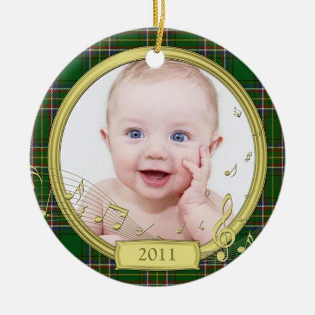 Irish Tartan Baby's First Christmas Photo Ornament (Front)