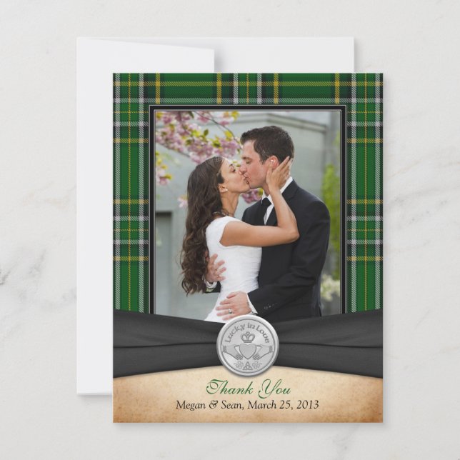 Irish Tartan Celtic Claddagh Wedding Thank You (Front)