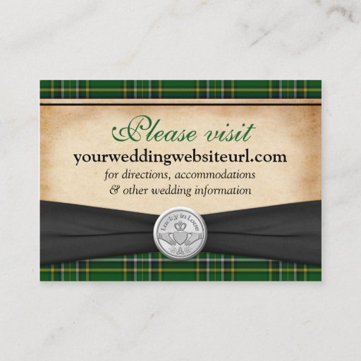 Customizable Irish Tartan Claddagh Wedding Website Insert Card Business Cards