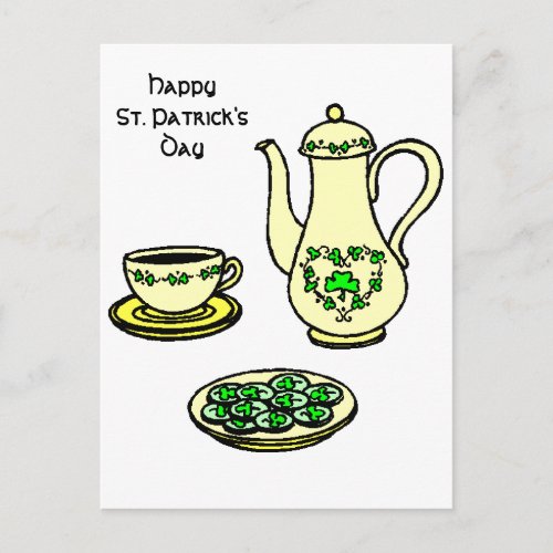 Irish Tea Set Happy St Patricks Day Postcard