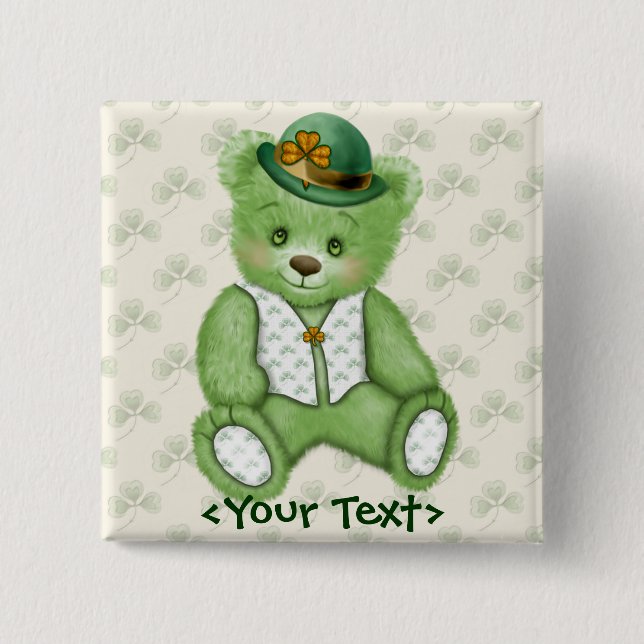 Irish Teddybear - Green Pinback Button (Front)