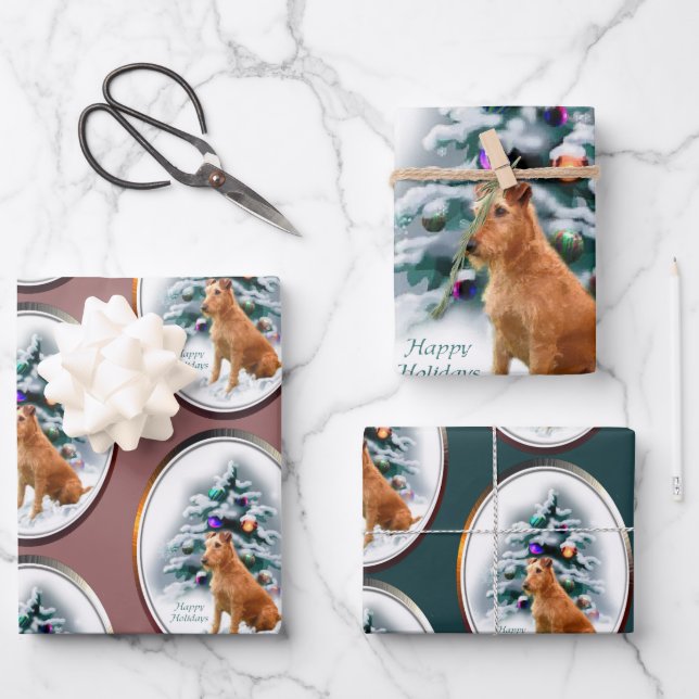 Irish Terrier Christmas Gifts Wrapping Paper Sheets (Front)